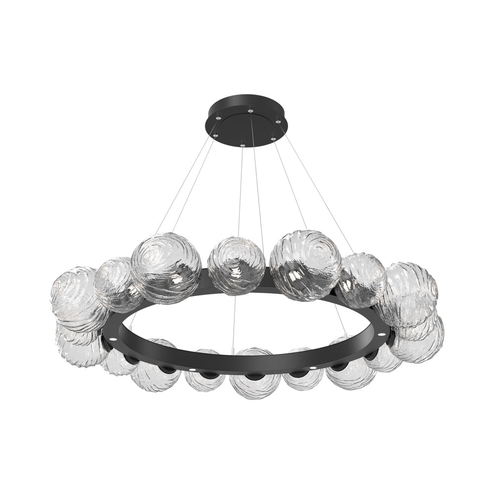 Gaia Radial Ring LED Chandelier in Matte Black/Clear Blown Glass (51.1-Inch).