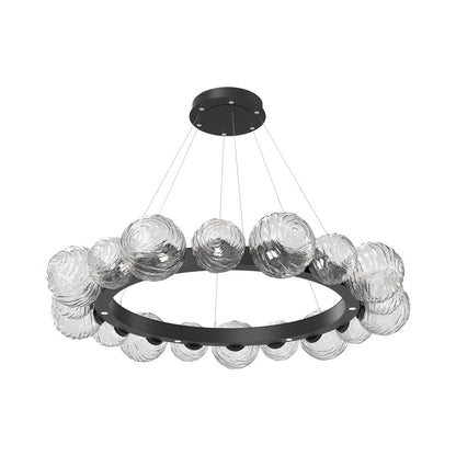 Gaia Radial Ring LED Chandelier in Matte Black/Clear Blown Glass (51.1-Inch).