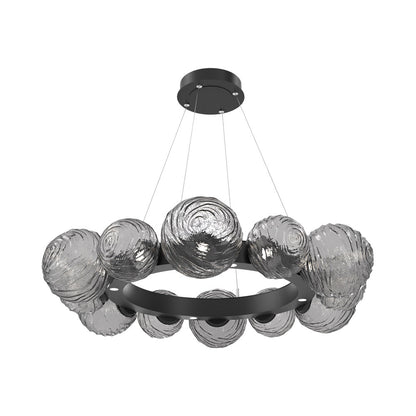 Gaia Radial Ring LED Chandelier in Matte Black/Smoke Blown Glass (38.7-Inch).