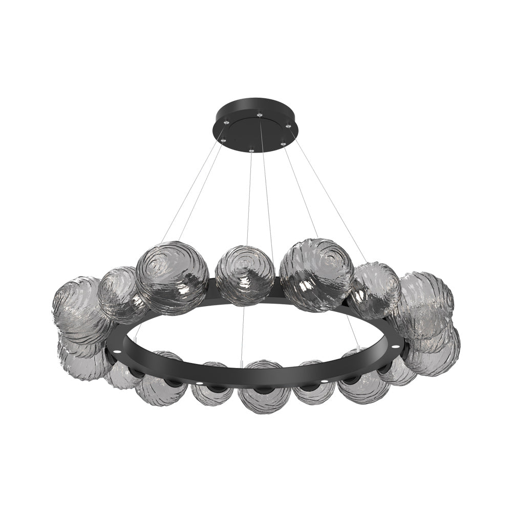 Gaia Radial Ring LED Chandelier in Matte Black/Smoke Blown Glass (51.1-Inch).