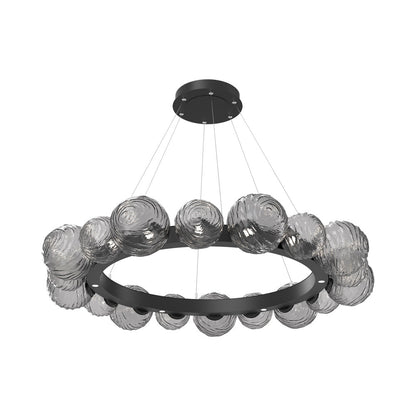Gaia Radial Ring LED Chandelier in Matte Black/Smoke Blown Glass (51.1-Inch).