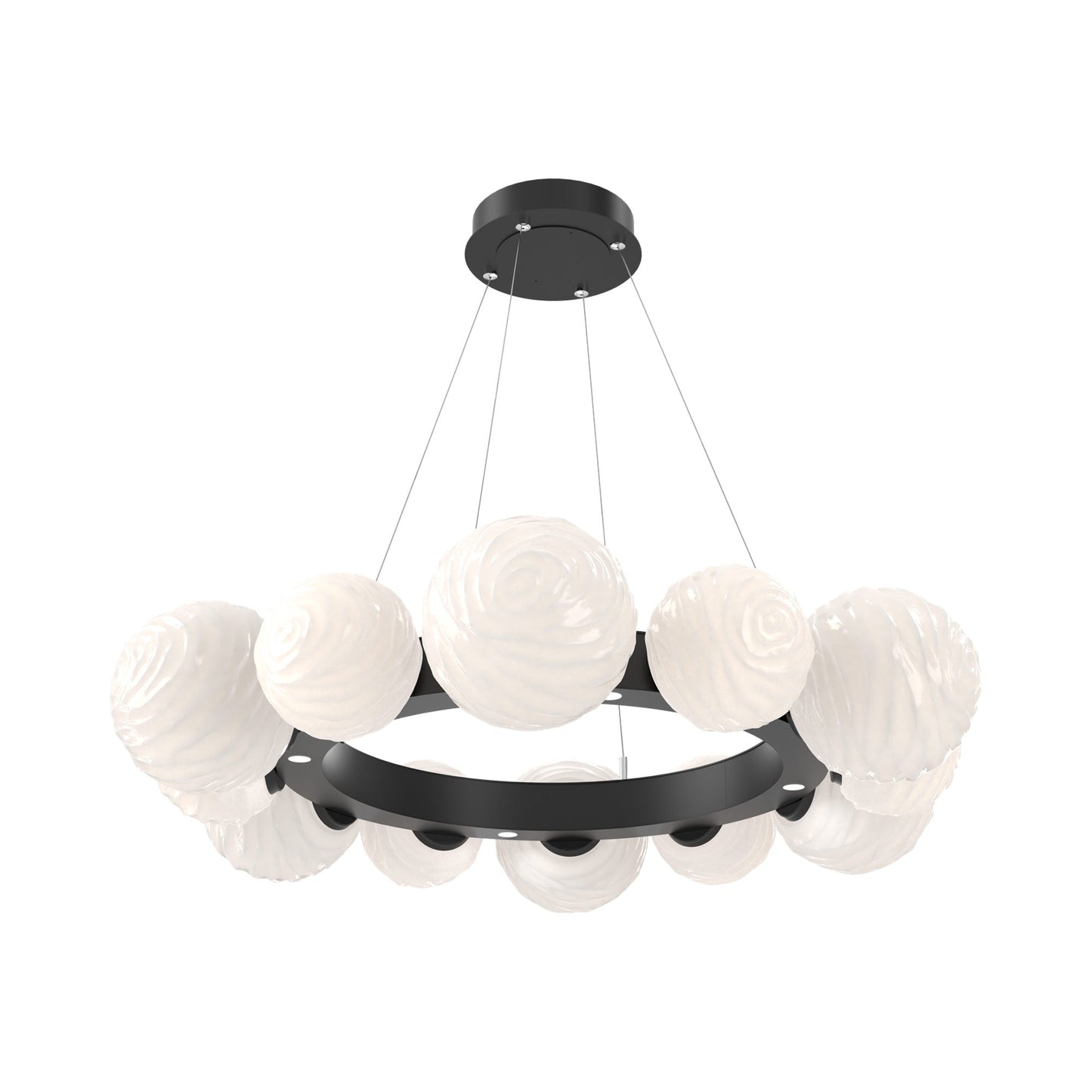 Gaia Radial Ring LED Chandelier in Matte Black/White Blown Glass (38.7-Inch).