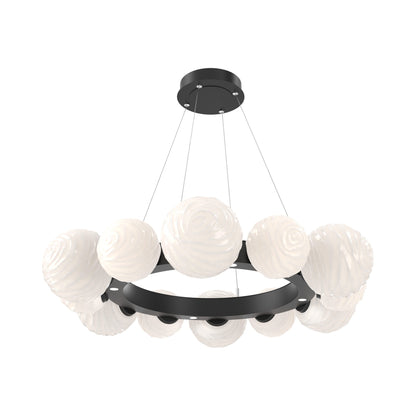 Gaia Radial Ring LED Chandelier in Matte Black/White Blown Glass (38.7-Inch).