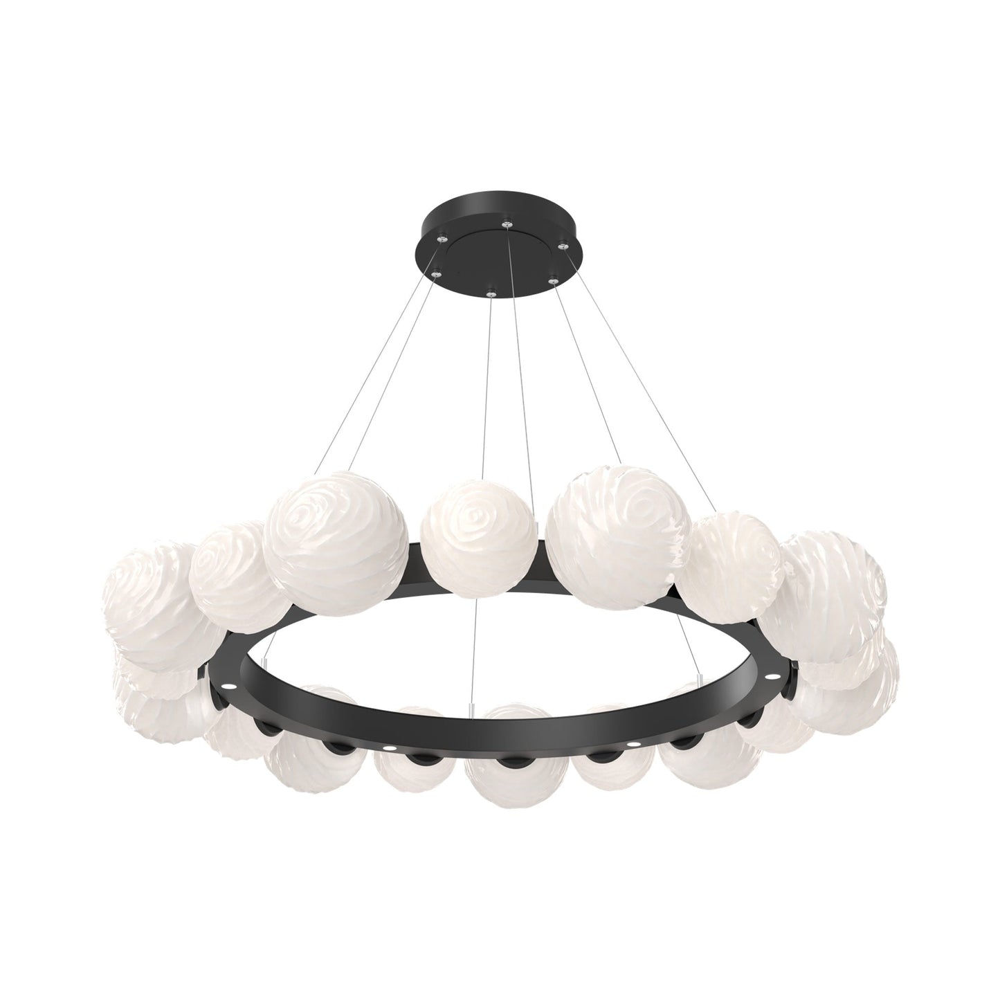 Gaia Radial Ring LED Chandelier in Matte Black/White Blown Glass (51.1-Inch).
