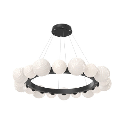 Gaia Radial Ring LED Chandelier in Matte Black/White Blown Glass (51.1-Inch).