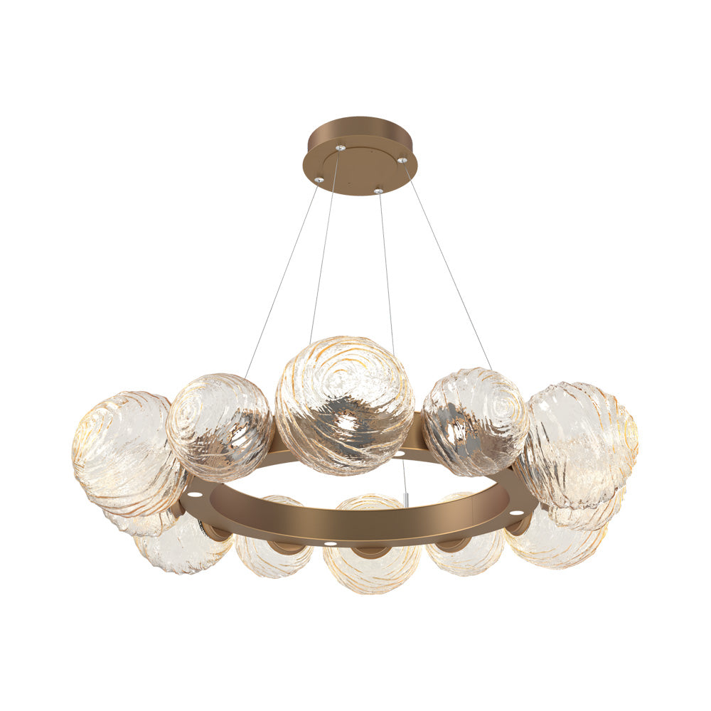 Gaia Radial Ring LED Chandelier in Novel Brass/Amber Blown Glass (38.7-Inch).