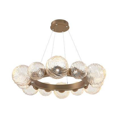 Gaia Radial Ring LED Chandelier in Novel Brass/Amber Blown Glass (38.7-Inch).