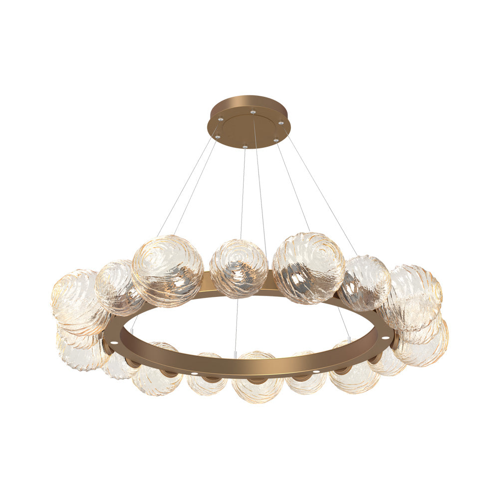 Gaia Radial Ring LED Chandelier in Novel Brass/Amber Blown Glass (51.1-Inch).