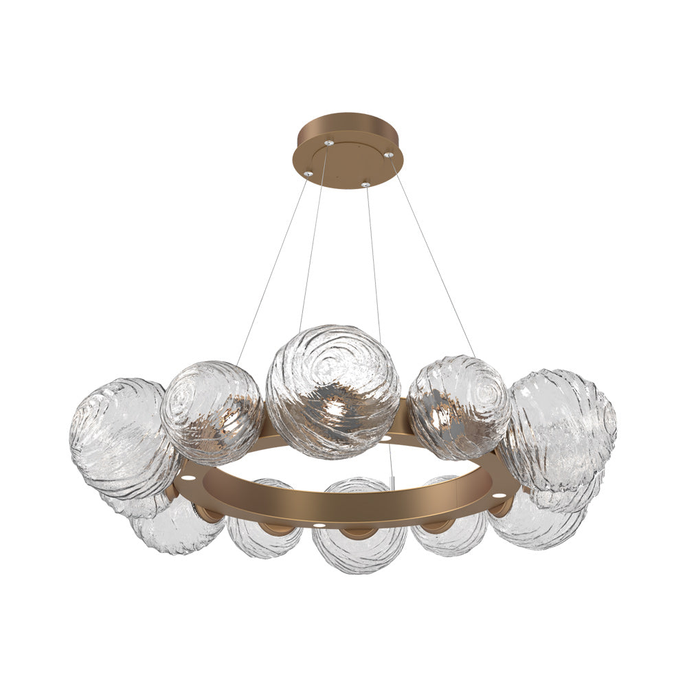 Gaia Radial Ring LED Chandelier in Novel Brass/Clear Blown Glass (38.7-Inch).