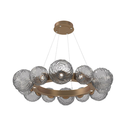Gaia Radial Ring LED Chandelier in Novel Brass/Smoke Blown Glass (38.7-Inch).