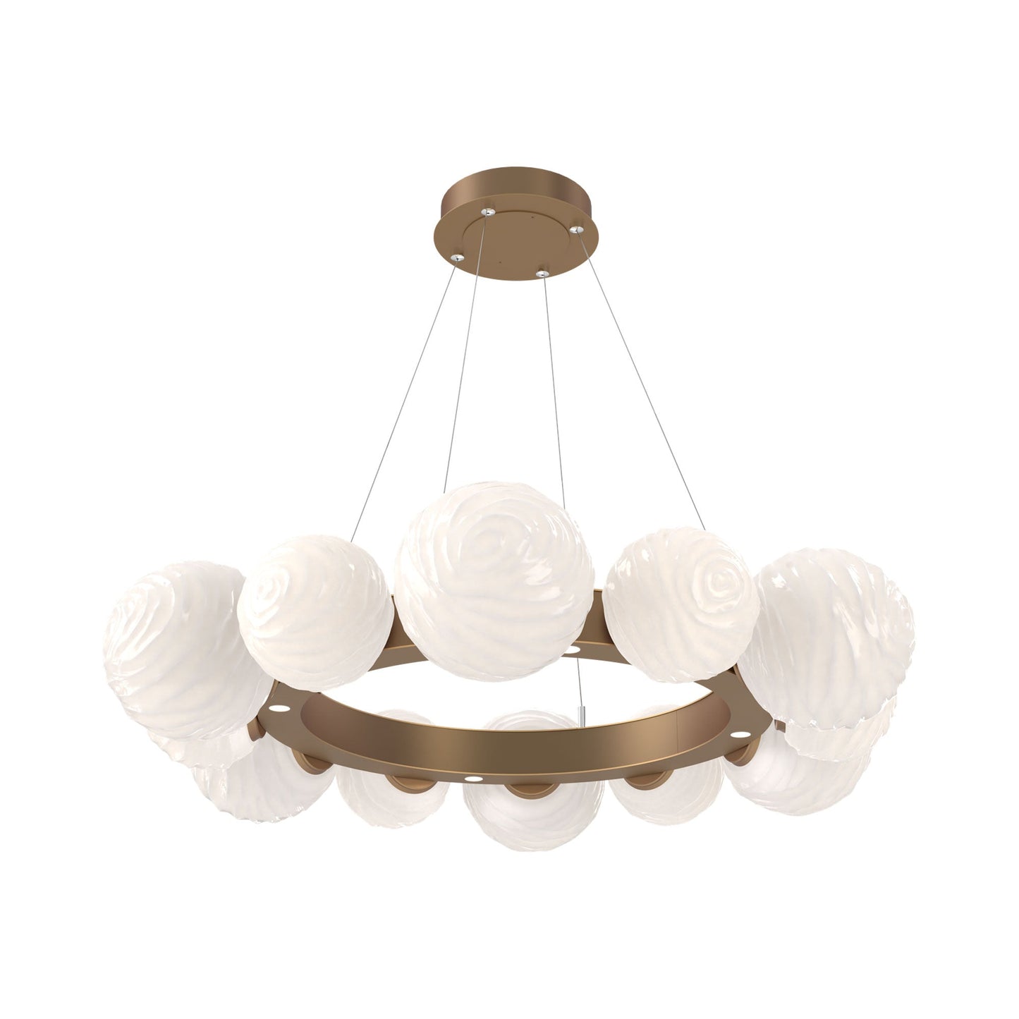 Gaia Radial Ring LED Chandelier in Novel Brass/White Blown Glass (38.7-Inch).