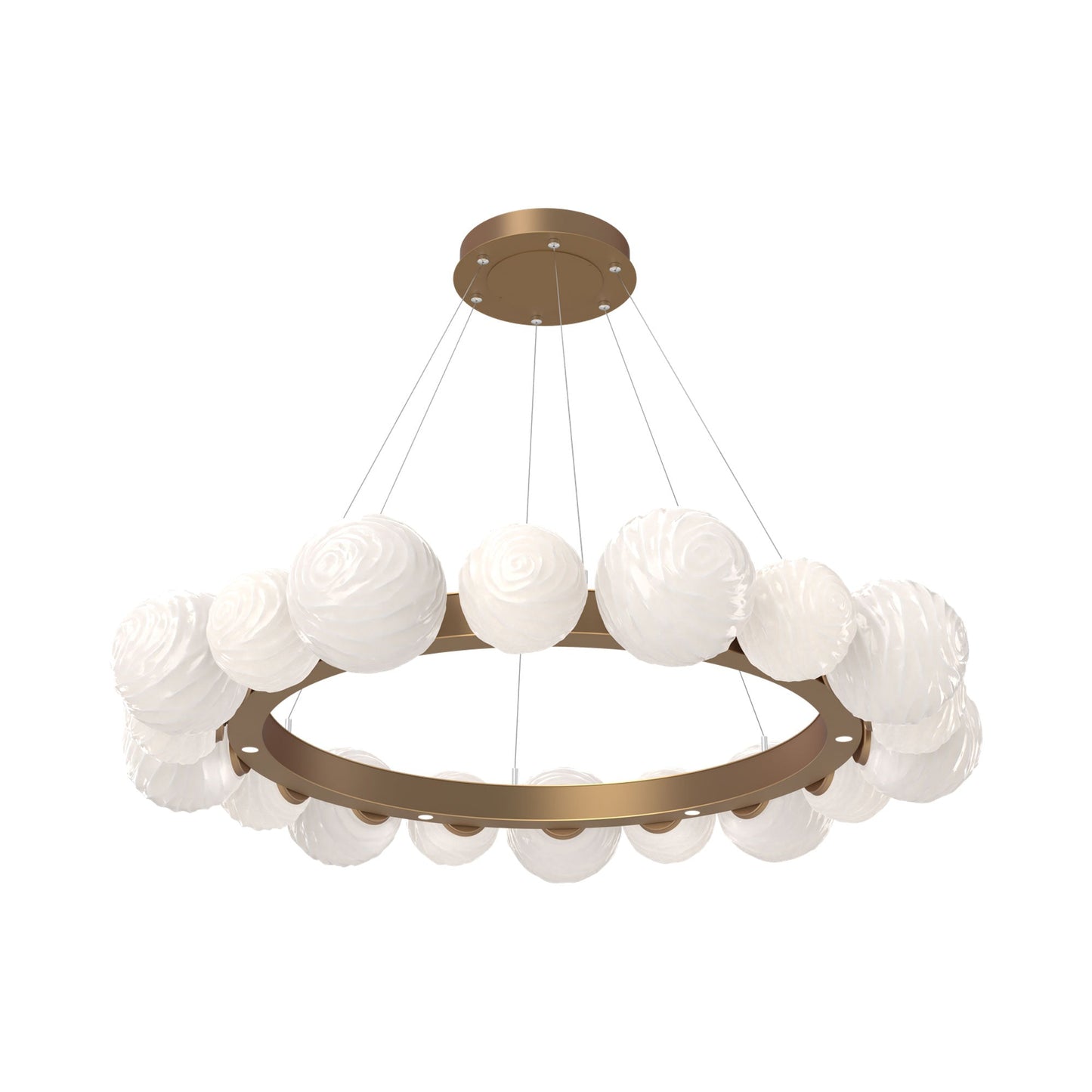 Gaia Radial Ring LED Chandelier in Novel Brass/White Blown Glass (51.1-Inch).
