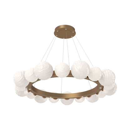 Gaia Radial Ring LED Chandelier in Novel Brass/White Blown Glass (51.1-Inch).