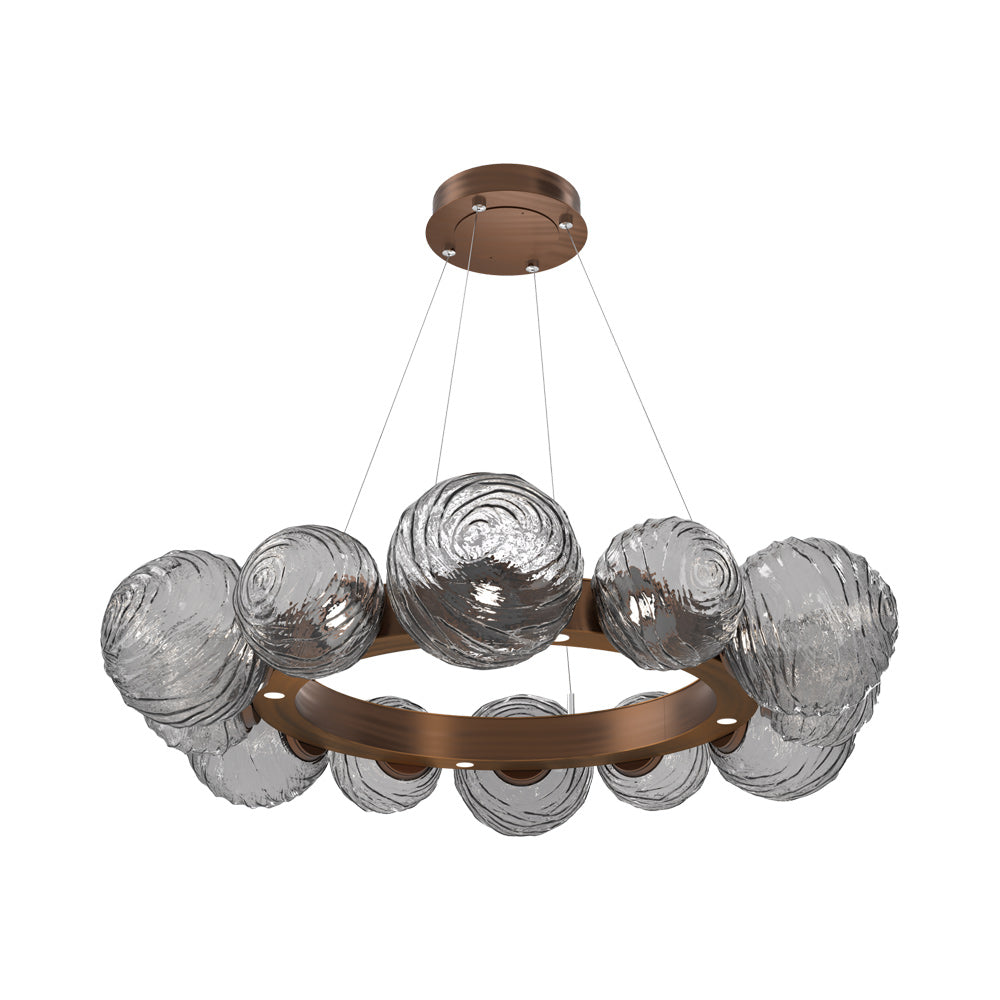 Gaia Radial Ring LED Chandelier in Oil Rubbed Bronze/Smoke Blown Glass (38.7-Inch).