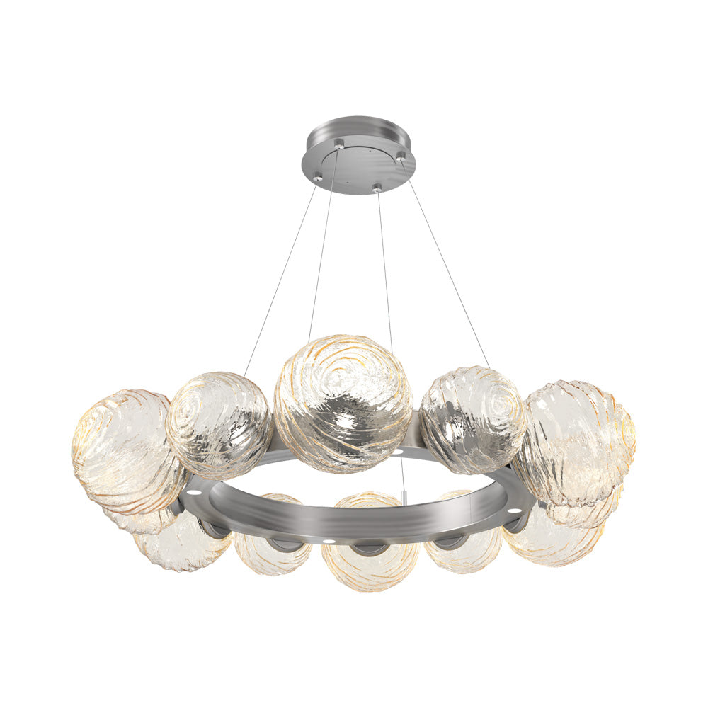 Gaia Radial Ring LED Chandelier in Satin Nickel/Amber Blown Glass (38.7-Inch).