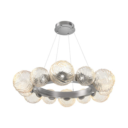 Gaia Radial Ring LED Chandelier in Satin Nickel/Amber Blown Glass (38.7-Inch).