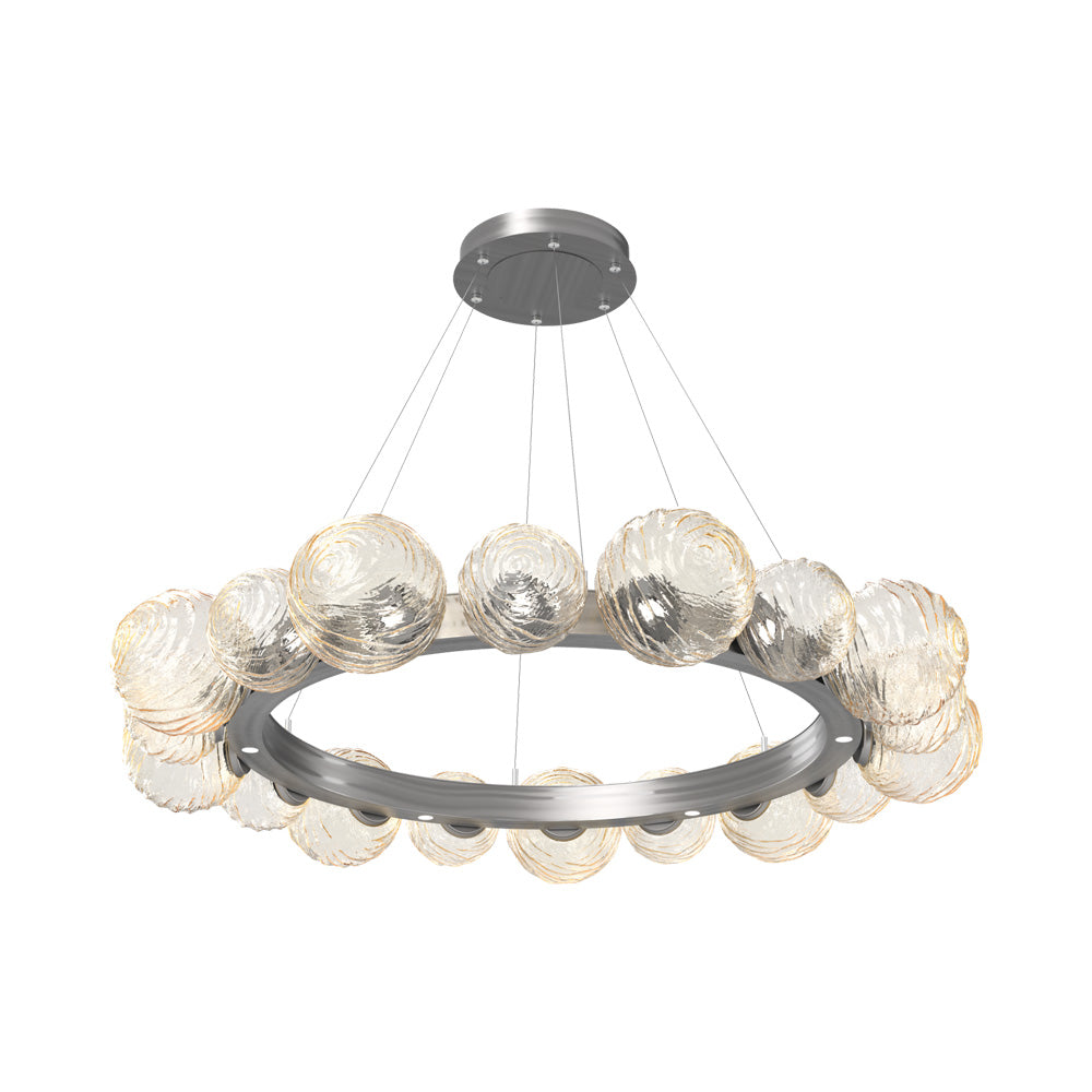 Gaia Radial Ring LED Chandelier in Satin Nickel/Amber Blown Glass (51.1-Inch).