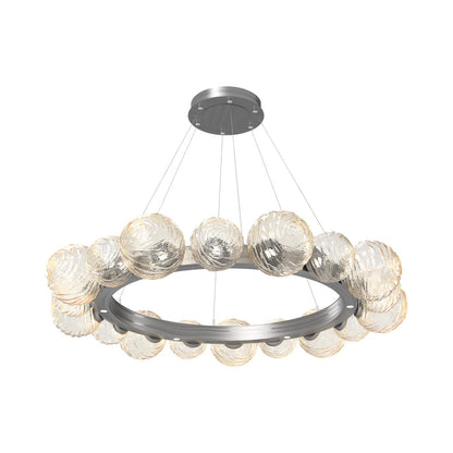 Gaia Radial Ring LED Chandelier in Satin Nickel/Amber Blown Glass (51.1-Inch).