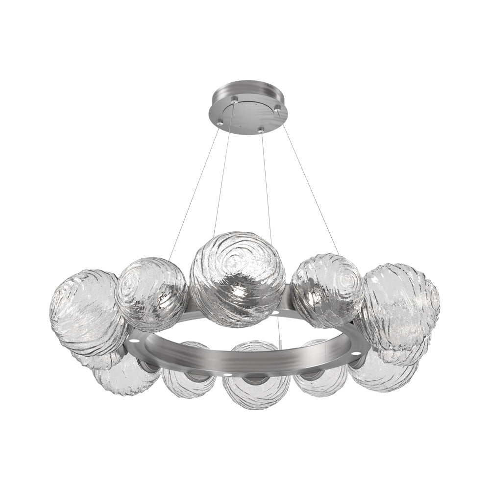 Gaia Radial Ring LED Chandelier in Satin Nickel/Clear Blown Glass (38.7-Inch).