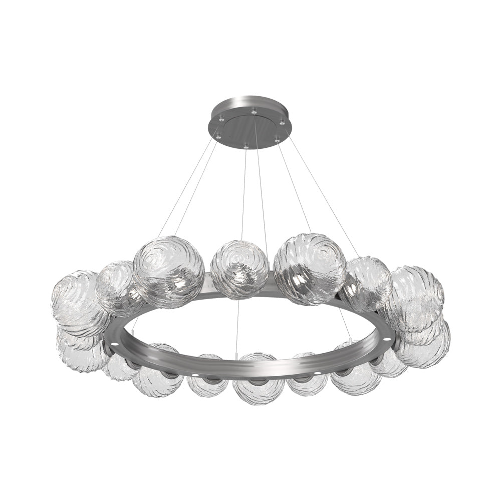 Gaia Radial Ring LED Chandelier in Satin Nickel/Clear Blown Glass (51.1-Inch).
