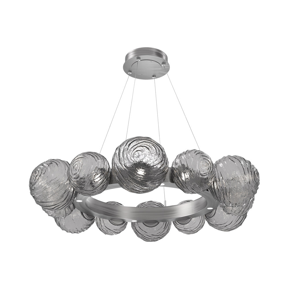 Gaia Radial Ring LED Chandelier in Satin Nickel/Smoke Blown Glass (38.7-Inch).