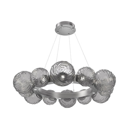 Gaia Radial Ring LED Chandelier in Satin Nickel/Smoke Blown Glass (38.7-Inch).