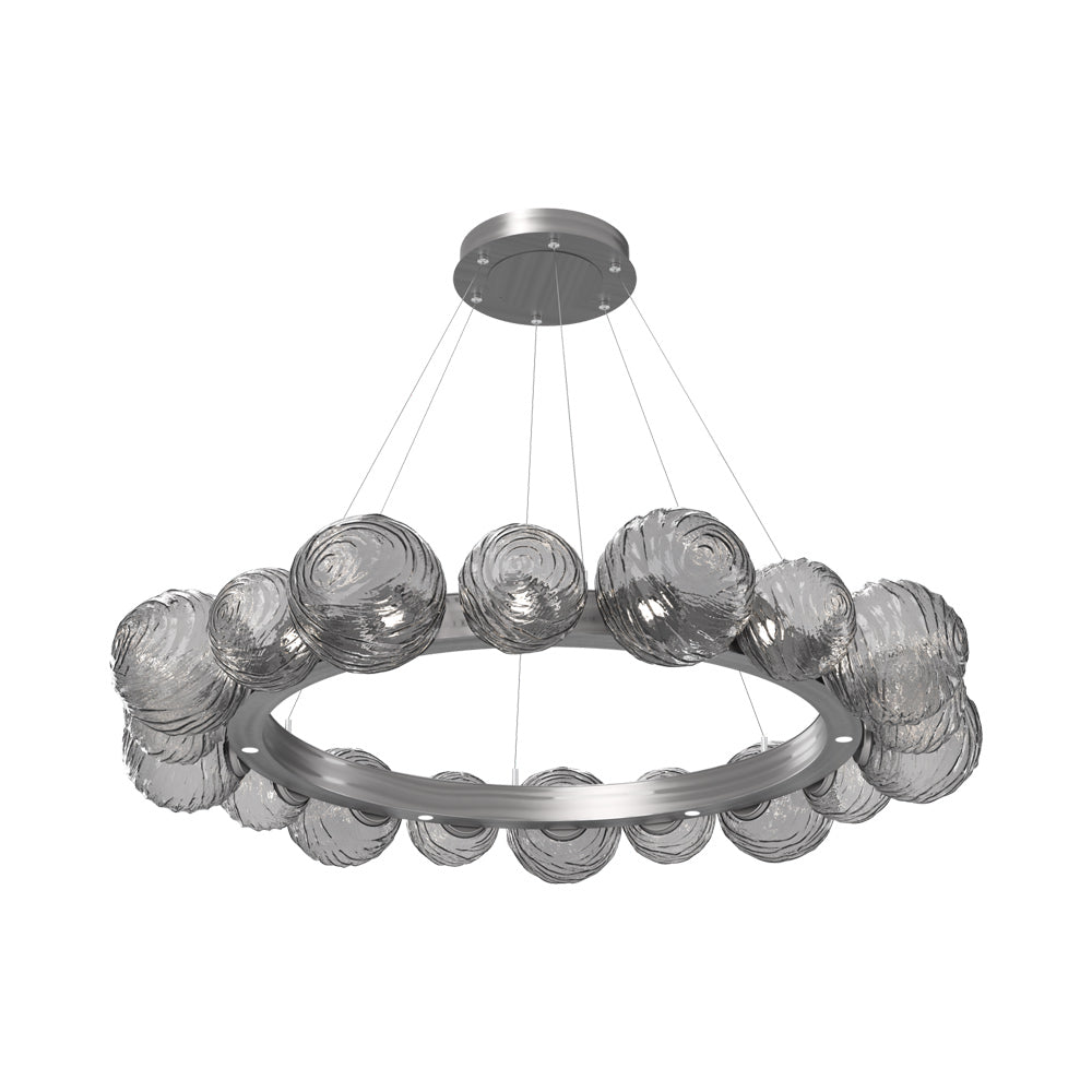 Gaia Radial Ring LED Chandelier in Satin Nickel/Smoke Blown Glass (51.1-Inch).