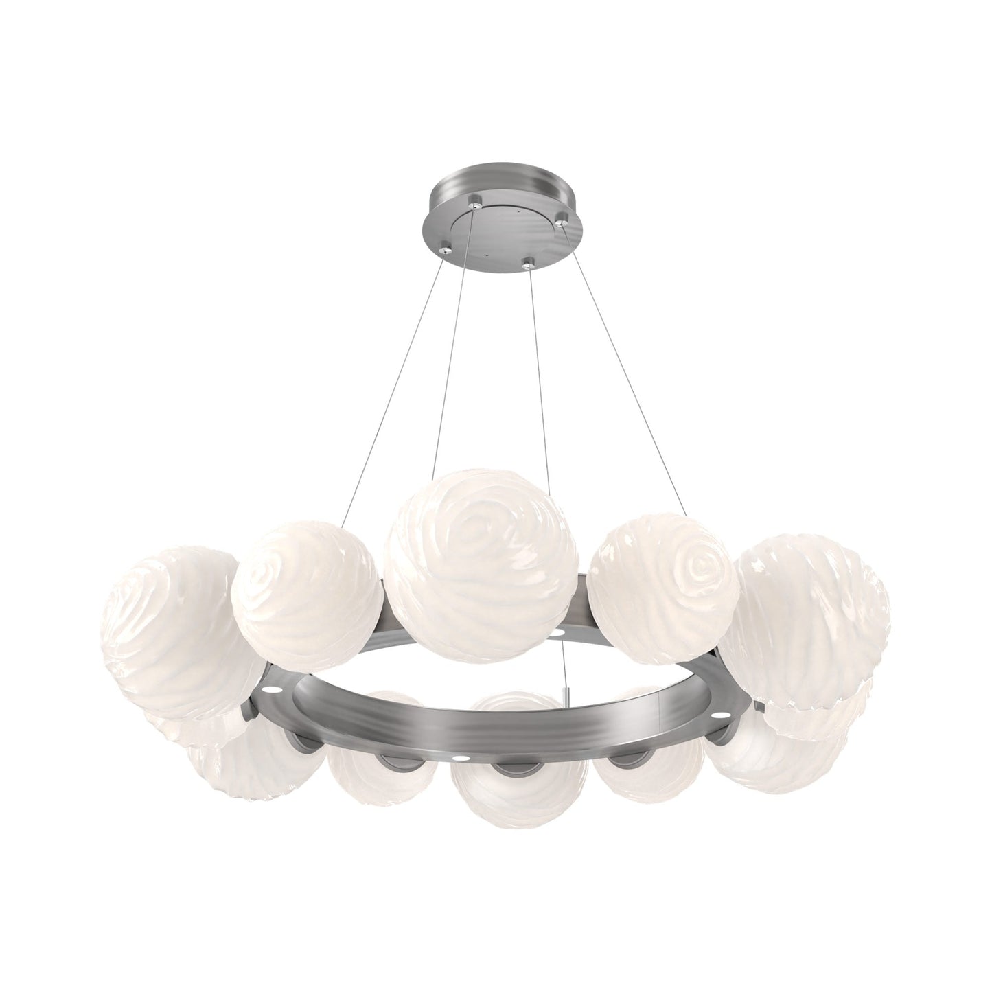 Gaia Radial Ring LED Chandelier in Satin Nickel/White Blown Glass (38.7-Inch).