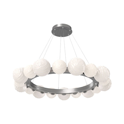Gaia Radial Ring LED Chandelier in Satin Nickel/White Blown Glass (51.1-Inch).
