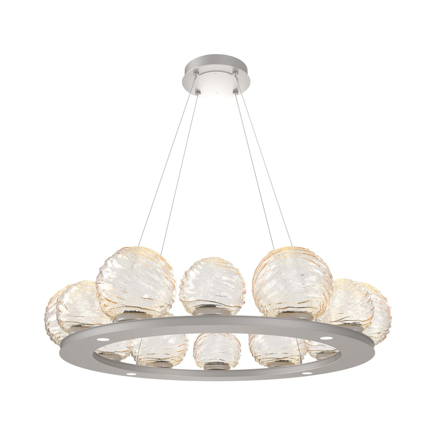 Gaia Ring LED Chandelier in Beige Silver/Amber Blown Glass (38.4-Inch).