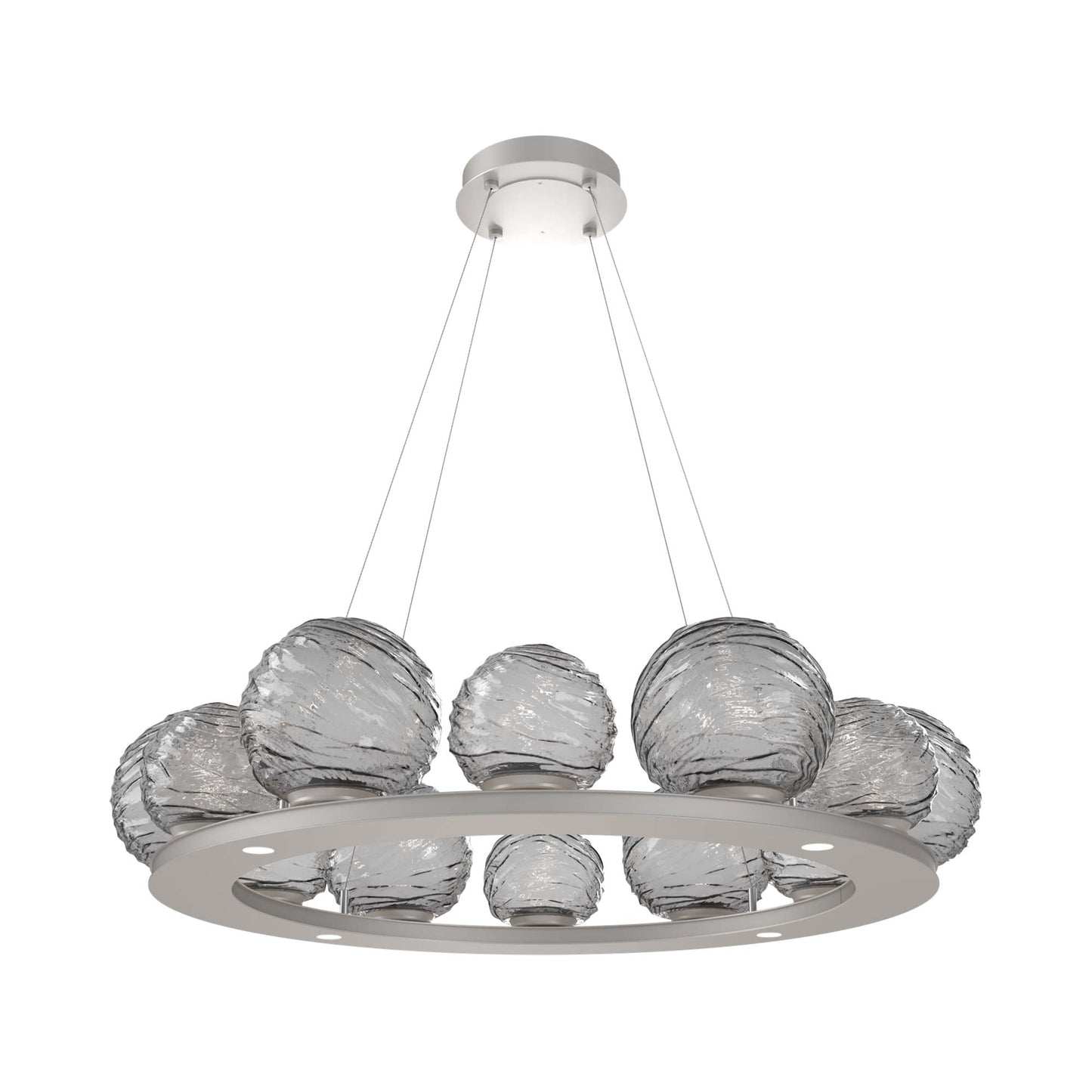 Gaia Ring LED Chandelier in Beige Silver/Smoke Blown Glass (38.4-Inch).