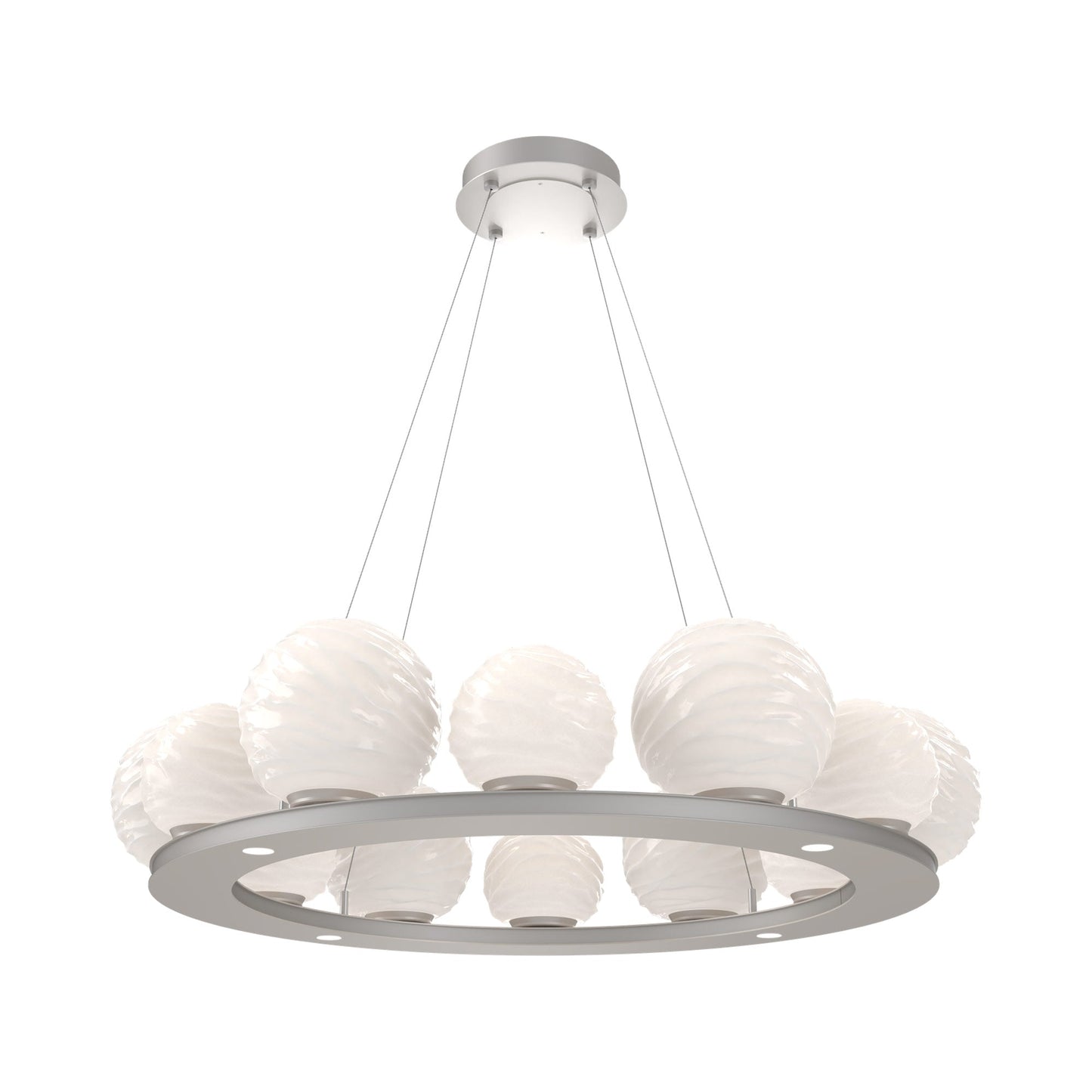 Gaia Ring LED Chandelier in Beige Silver/White Blown Glass (38.4-Inch).