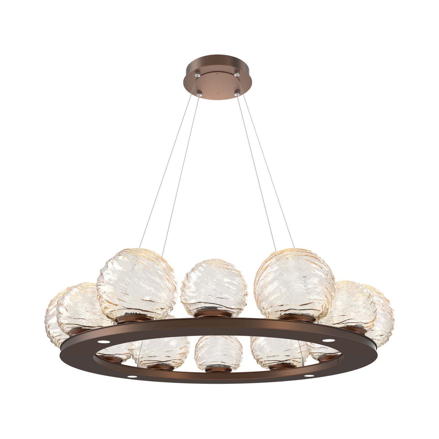 Gaia Ring LED Chandelier in Burnished Bronze/Amber Blown Glass (38.4-Inch).