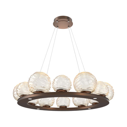 Gaia Ring LED Chandelier in Burnished Bronze/Amber Blown Glass (38.4-Inch).