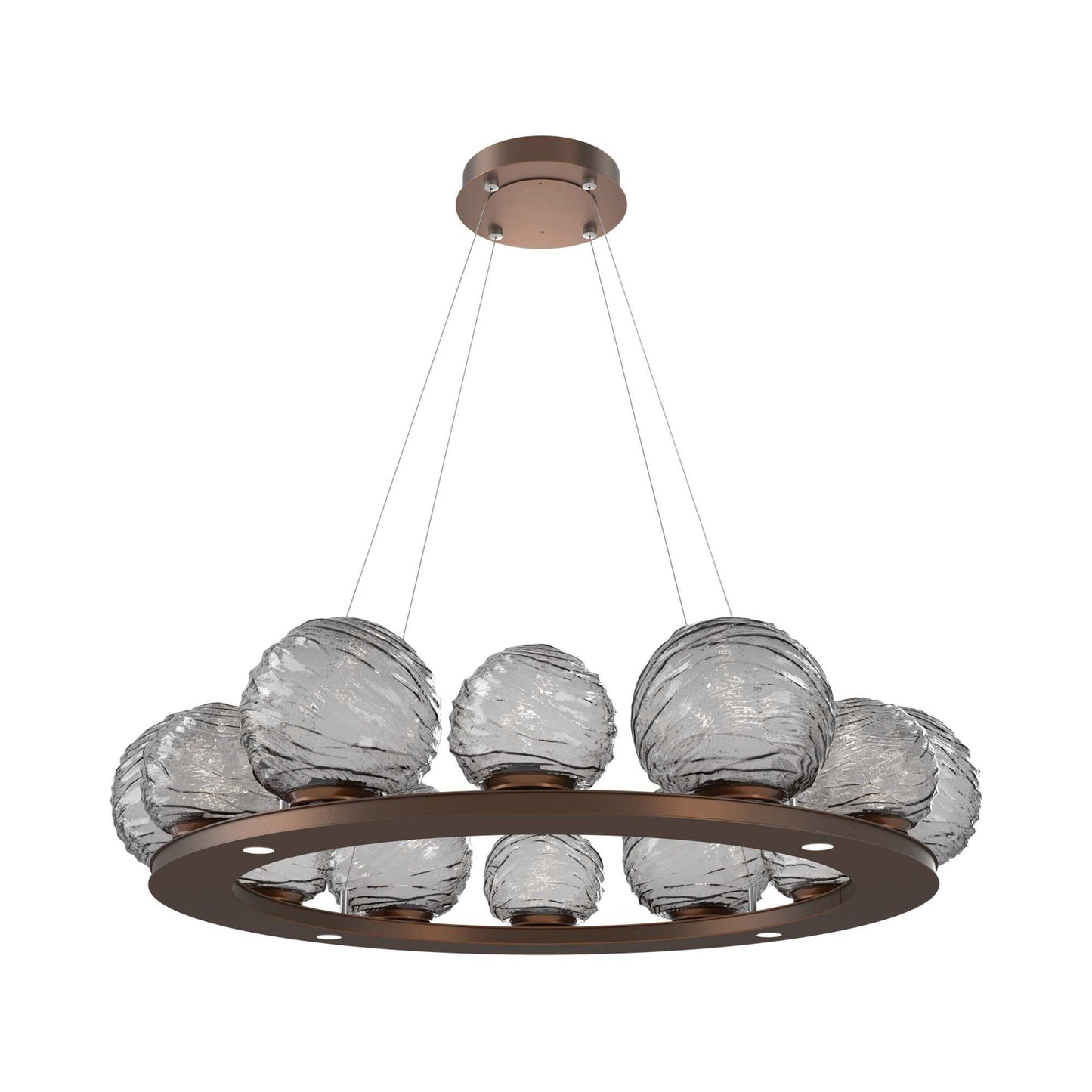 Gaia Ring LED Chandelier in Burnished Bronze/Smoke Blown Glass (38.4-Inch).