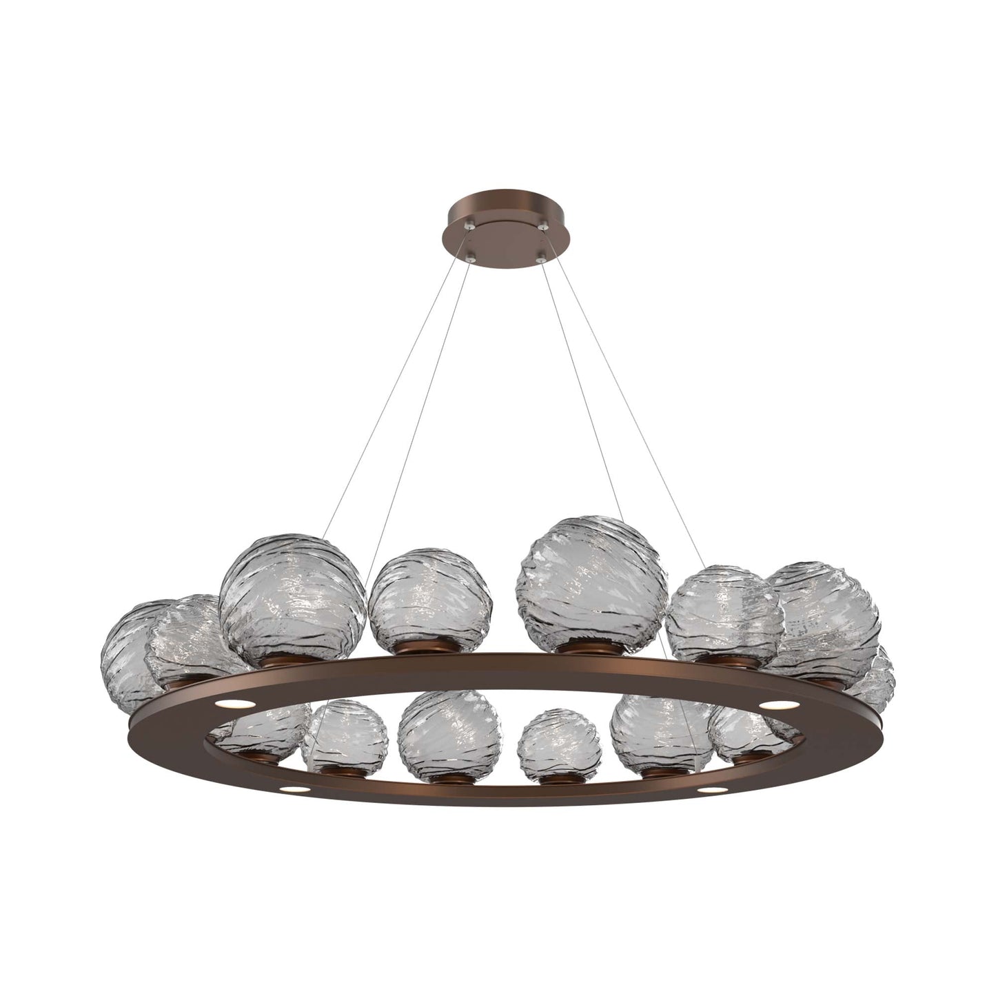 Gaia Ring LED Chandelier in Burnished Bronze/Smoke Blown Glass (48.5-Inch).