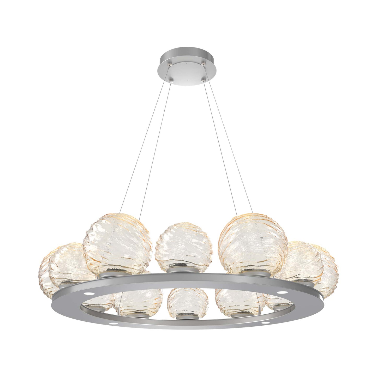Gaia Ring LED Chandelier in Classic Silver/Amber Blown Glass (38.4-Inch).