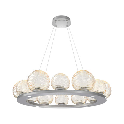Gaia Ring LED Chandelier in Classic Silver/Amber Blown Glass (38.4-Inch).