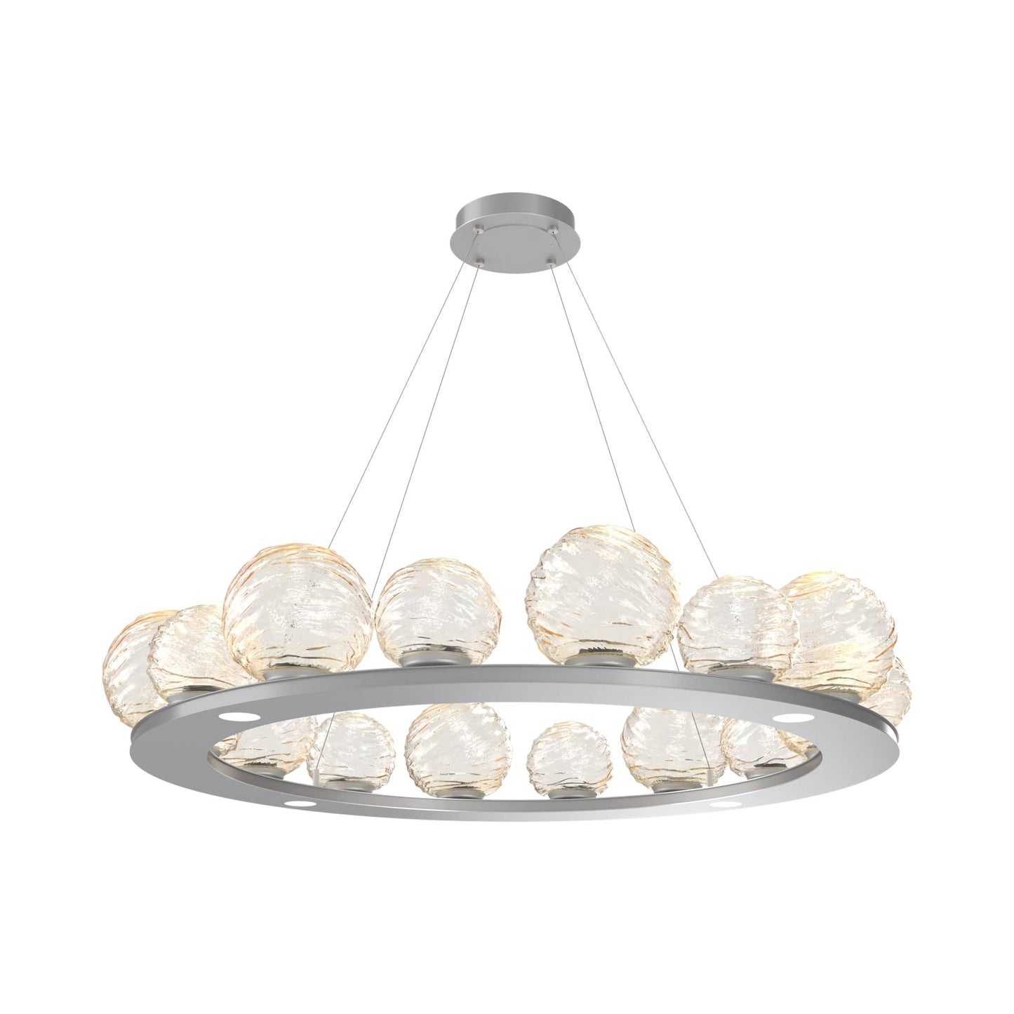 Gaia Ring LED Chandelier in Classic Silver/Amber Blown Glass (48.5-Inch).