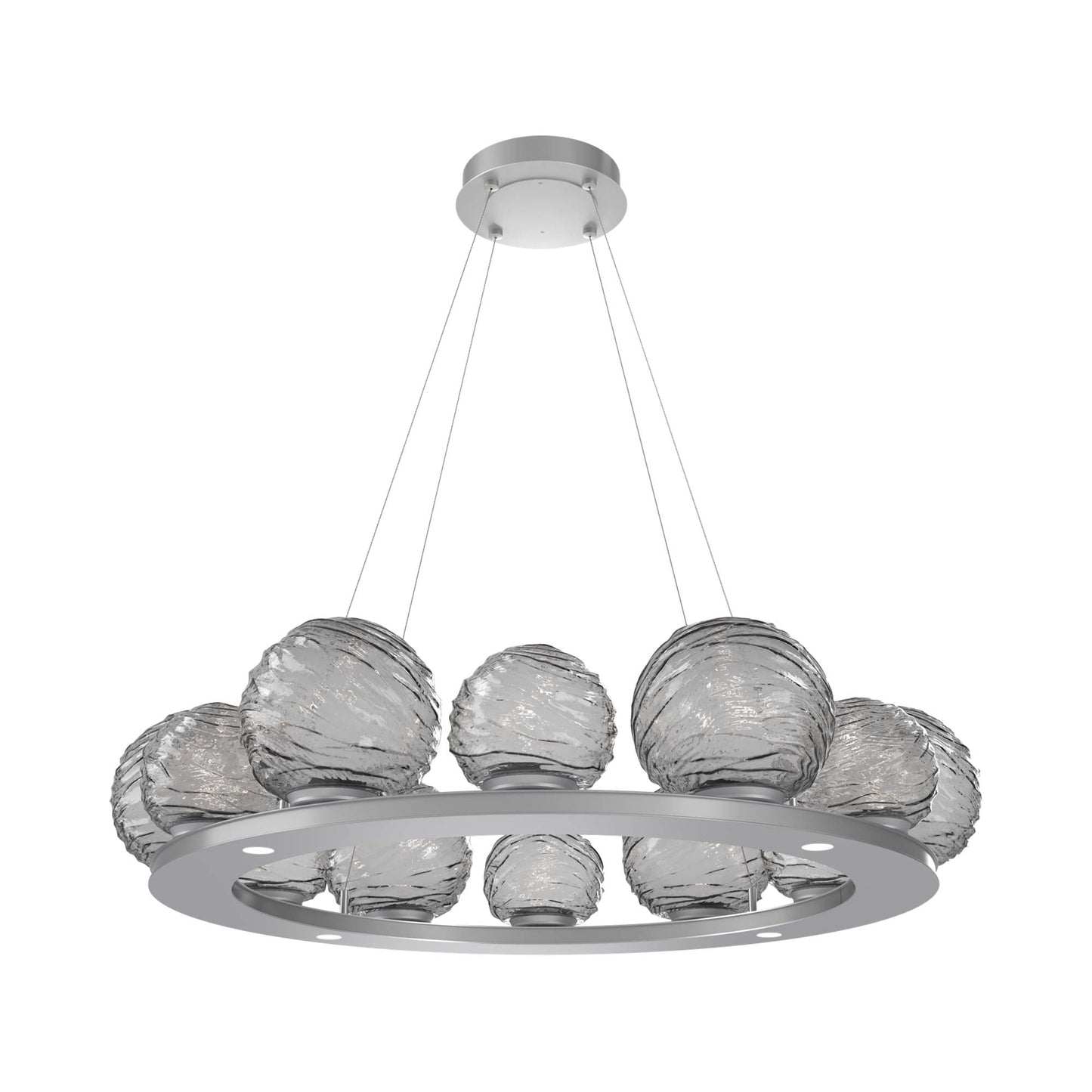 Gaia Ring LED Chandelier in Classic Silver/Smoke Blown Glass (38.4-Inch).