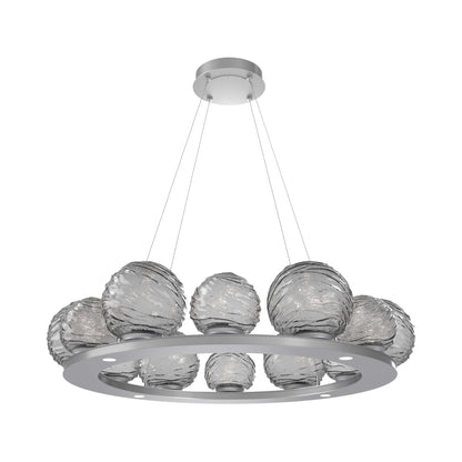 Gaia Ring LED Chandelier in Classic Silver/Smoke Blown Glass (38.4-Inch).