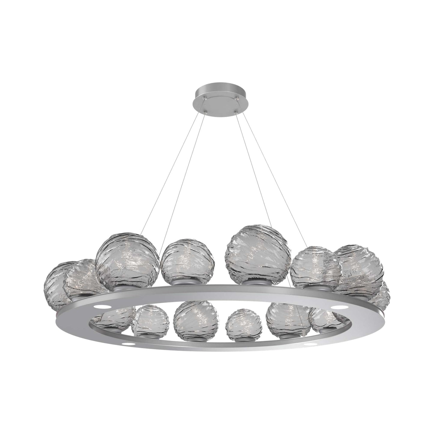 Gaia Ring LED Chandelier in Classic Silver/Smoke Blown Glass (48.5-Inch).