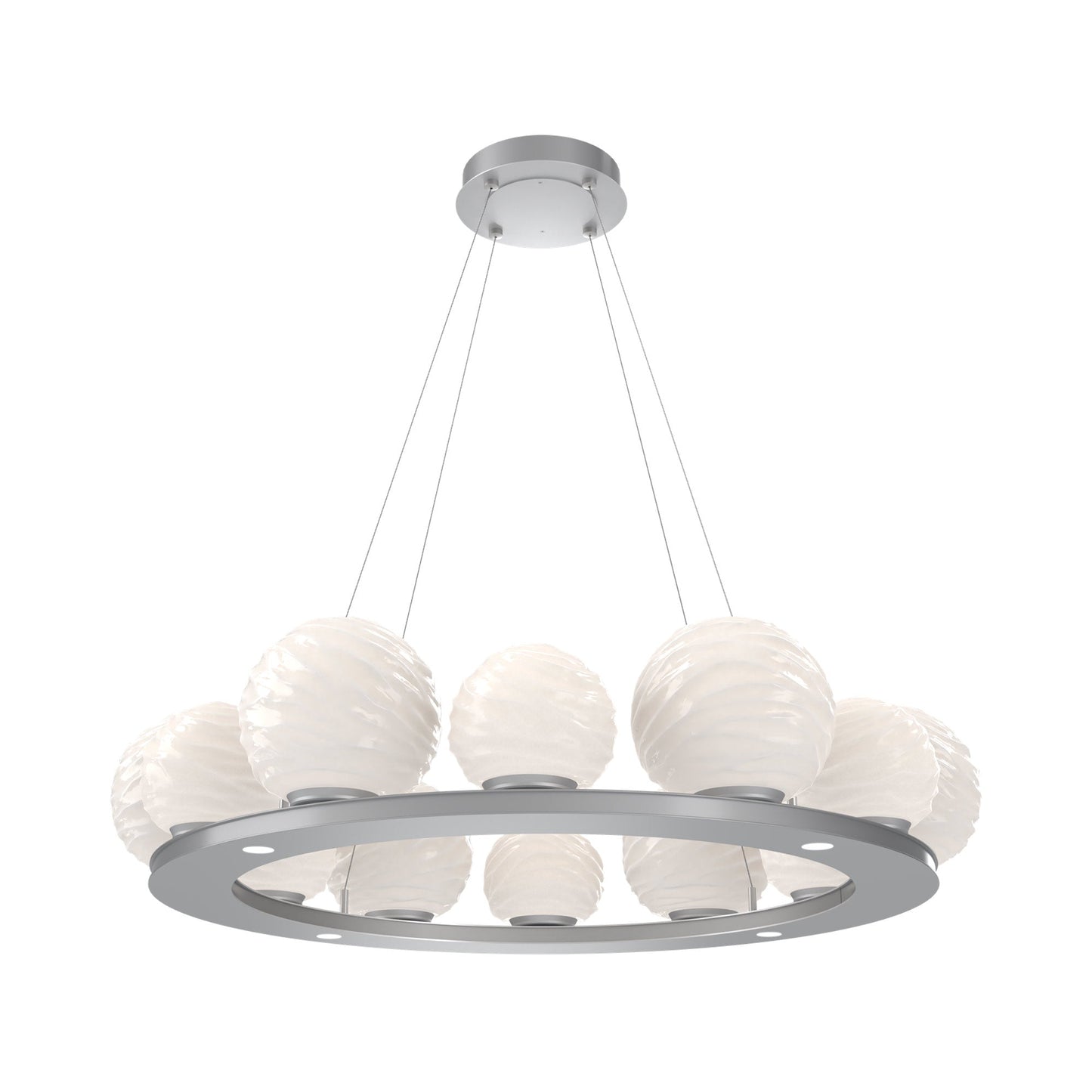 Gaia Ring LED Chandelier in Classic Silver/White Blown Glass (38.4-Inch).