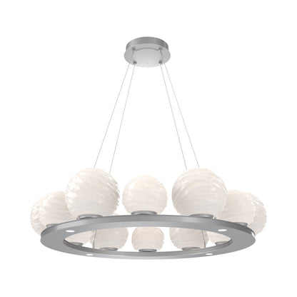 Gaia Ring LED Chandelier in Classic Silver/White Blown Glass (38.4-Inch).
