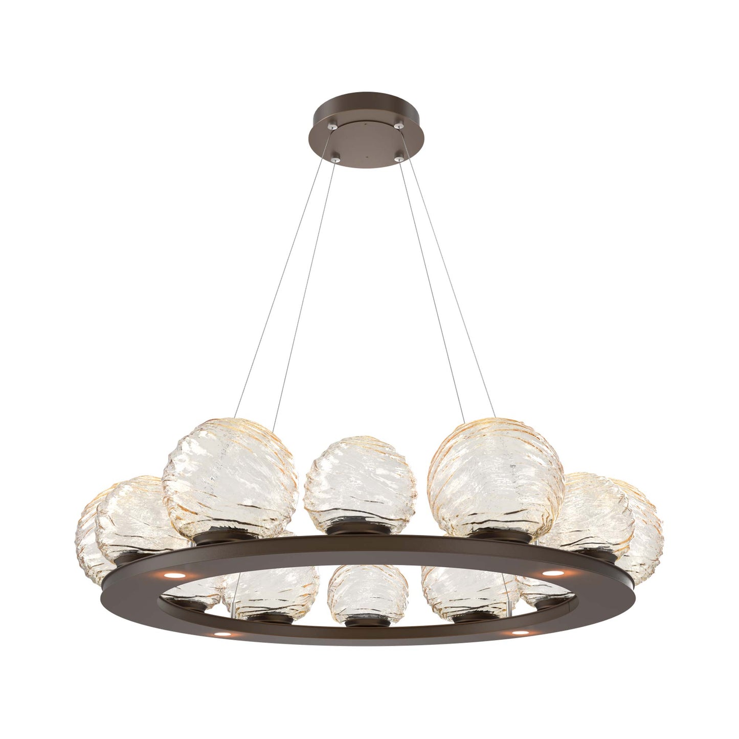 Gaia Ring LED Chandelier in Flat Bronze/Amber Blown Glass (38.4-Inch).