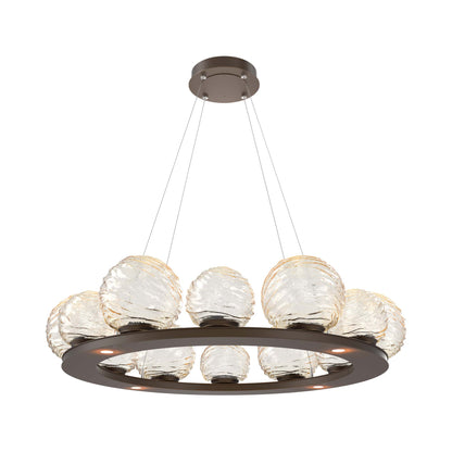 Gaia Ring LED Chandelier in Flat Bronze/Amber Blown Glass (38.4-Inch).