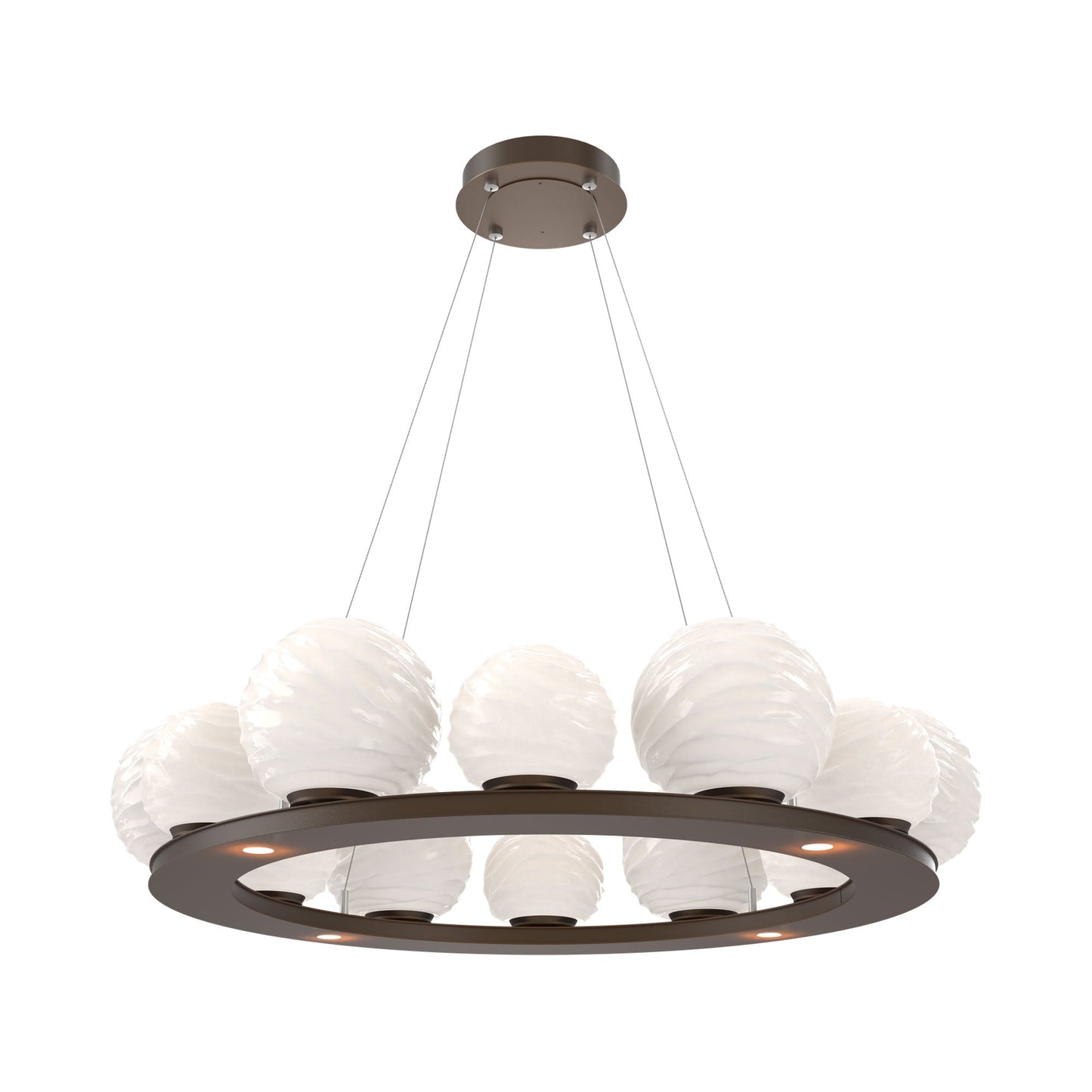 Gaia Ring LED Chandelier in Flat Bronze/White Blown Glass (38.4-Inch).
