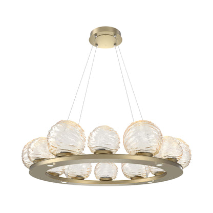 Gaia Ring LED Chandelier in Gilded Brass/Amber Blown Glass (38.4-Inch).