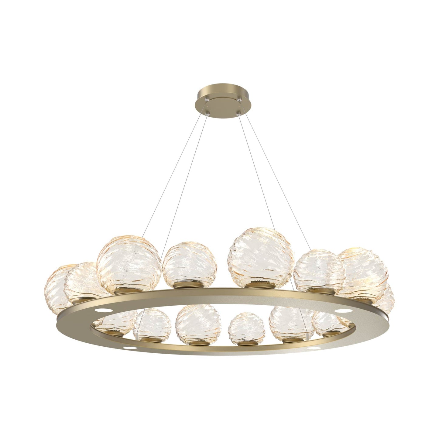 Gaia Ring LED Chandelier in Gilded Brass/Amber Blown Glass (48.5-Inch).