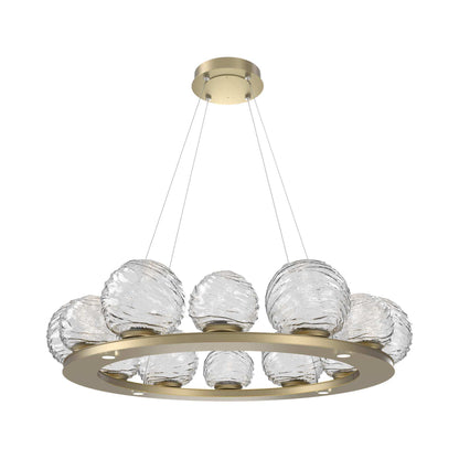 Gaia Ring LED Chandelier in Gilded Brass/Clear Blown Glass (38.4-Inch).